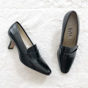 Nine West | Classic Black Leather Heeled Loafers